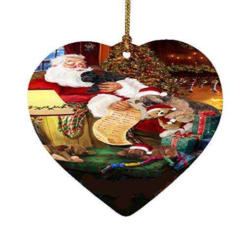 Briard Dog and Puppies Sleeping with Santa Heart Christmas Ornament