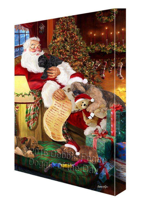 Briard Dog and Puppies Sleeping with Santa Painting Printed on Canvas Wall Art Signed