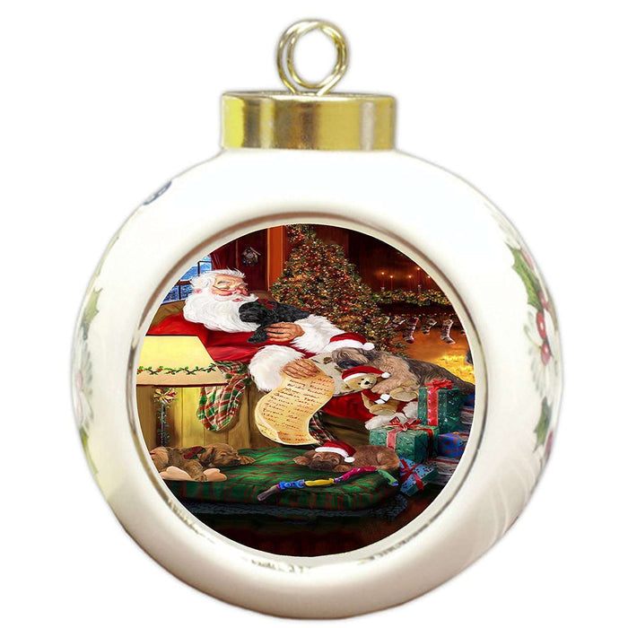 Briard Dog and Puppies Sleeping with Santa Round Ball Christmas Ornament