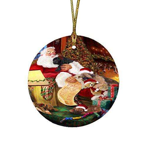 Briard Dog and Puppies Sleeping with Santa Round Christmas Ornament