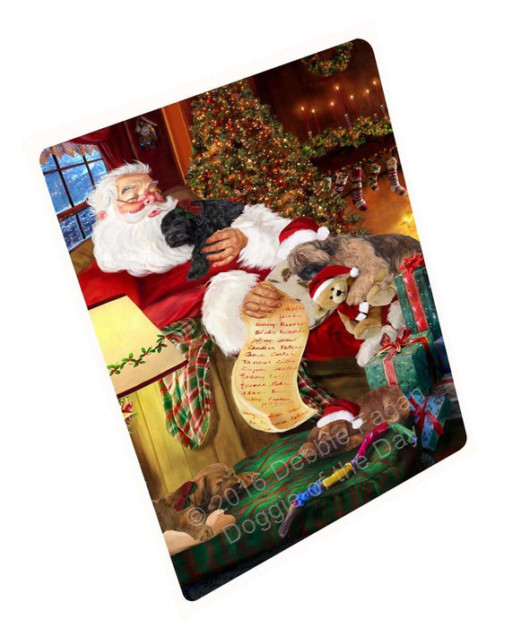 Briard Dog and Puppies Sleeping with Santa Tempered Cutting Board