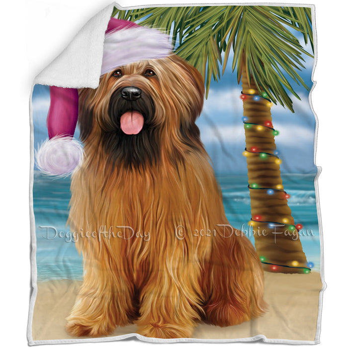 Summertime Happy Holidays Christmas Briards Dog on Tropical Island Beach Blanket