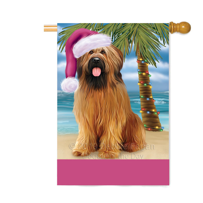 Personalized Summertime Happy Holidays Christmas Briard Dog on Tropical Island Beach Custom House Flag FLG-DOTD-A60486