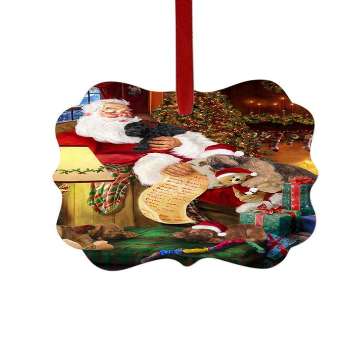 Briards Dog and Puppies Sleeping with Santa Double-Sided Photo Benelux Christmas Ornament LOR49260
