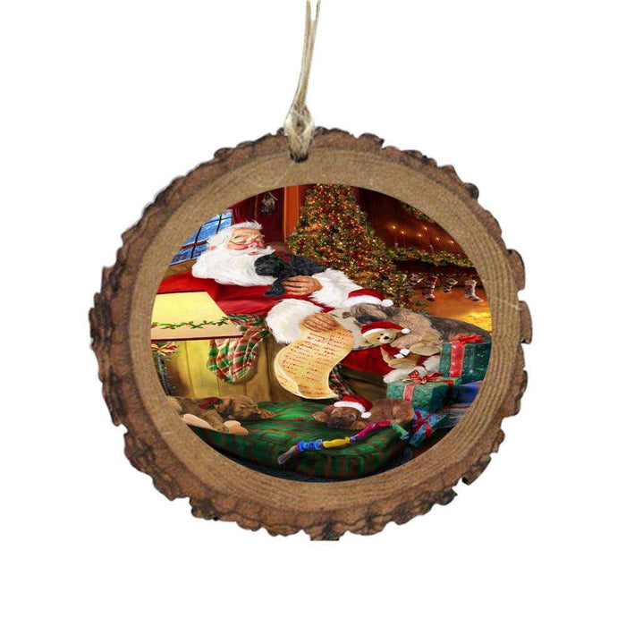 Briards Dog and Puppies Sleeping with Santa Wooden Christmas Ornament WOR49260