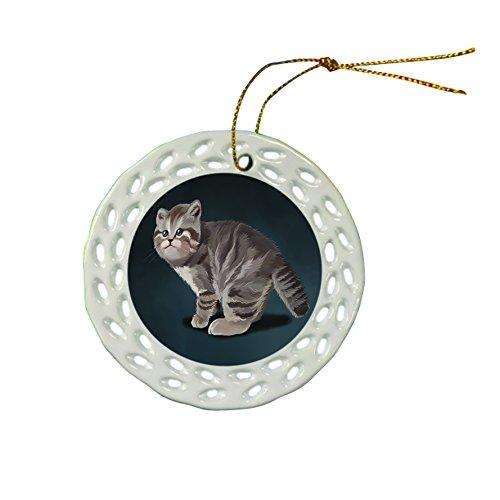British Shorthair Cat Christmas Doily Ceramic Ornament
