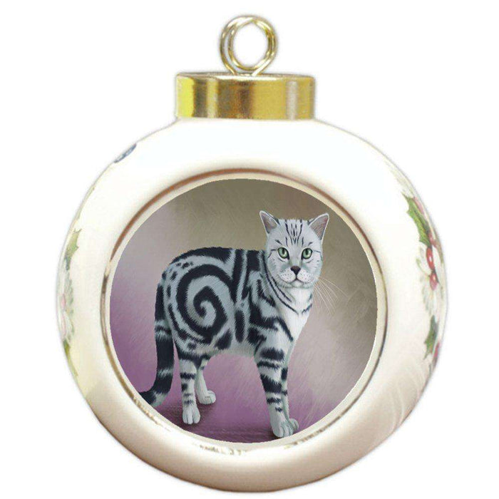British Shorthair Cat Round Ceramic Ball Christmas Ornament
