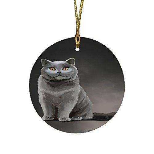 British Shorthair Cat Round Christmas Ornament