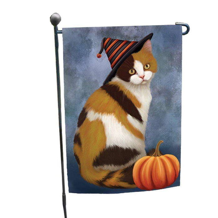British Shorthair Cat Wearing Witch Hat with Pumpkin Garden Flag