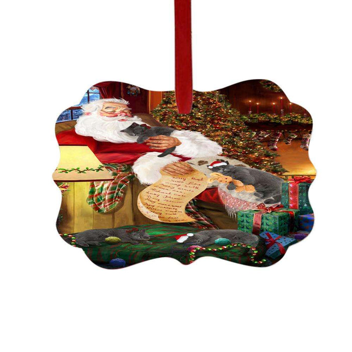 British Shorthair Cats and Kittens Sleeping with Santa Double-Sided Photo Benelux Christmas Ornament LOR49261