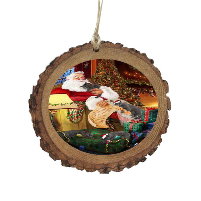 British Shorthair Cats and Kittens Sleeping with Santa Wooden Christmas Ornament WOR49261