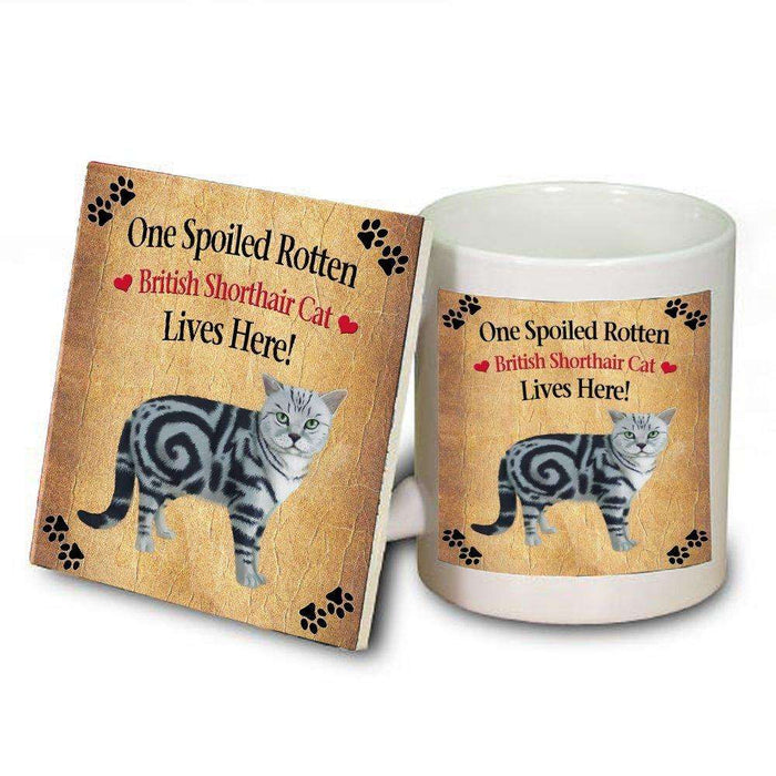 British Shorthair Spoiled Rotten Cat Mug and Coaster Set