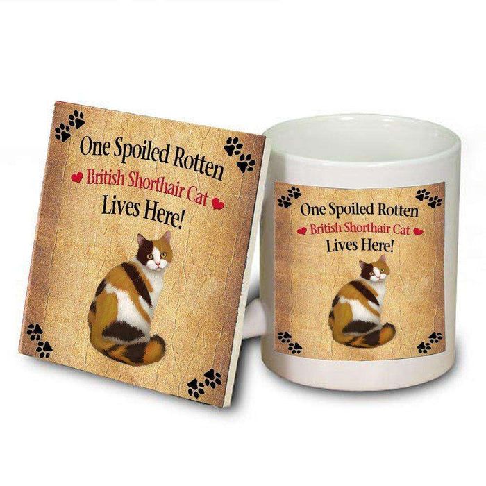 British Shorthair Spoiled Rotten Cat Mug and Coaster Set