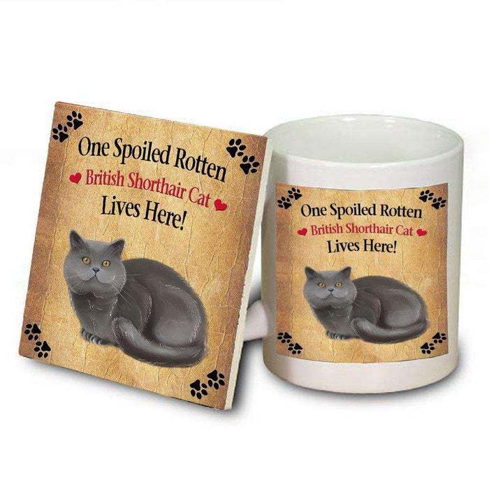 British Shorthair Spoiled Rotten Cat Mug and Coaster Set