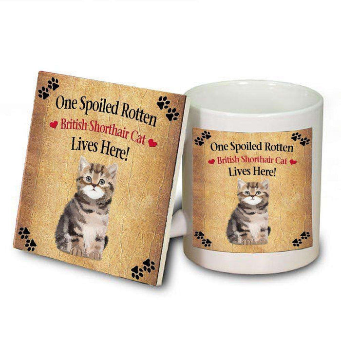 British Shorthair Spoiled Rotten Cat Mug and Coaster Set