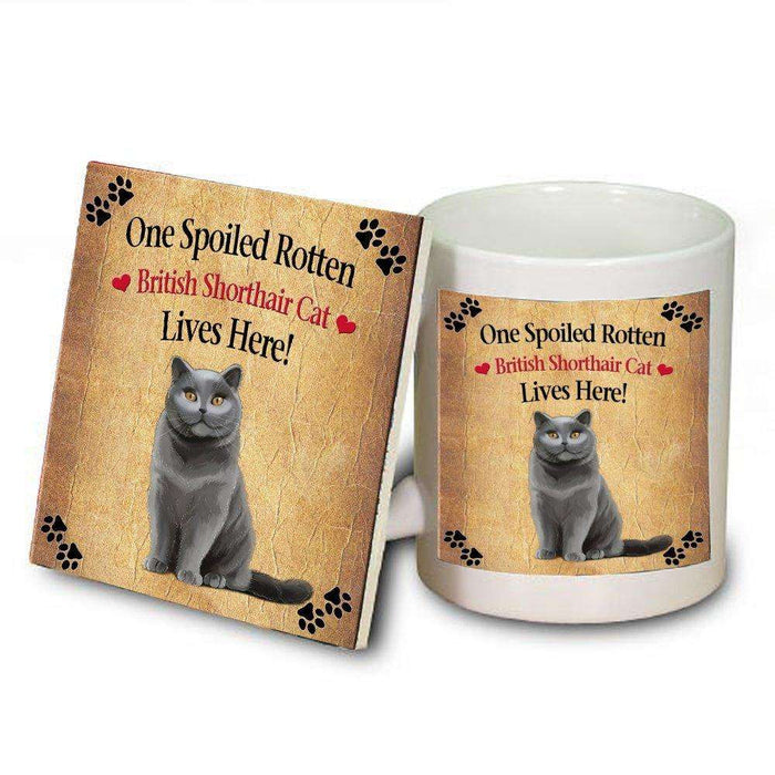 British Shorthair Spoiled Rotten Cat Mug and Coaster Set