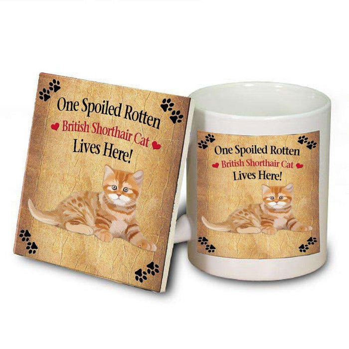 British Shorthair Spoiled Rotten Cat Mug and Coaster Set