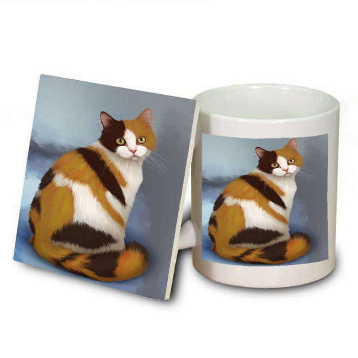British Shorthaired Calico Cat Mug and Coaster Set