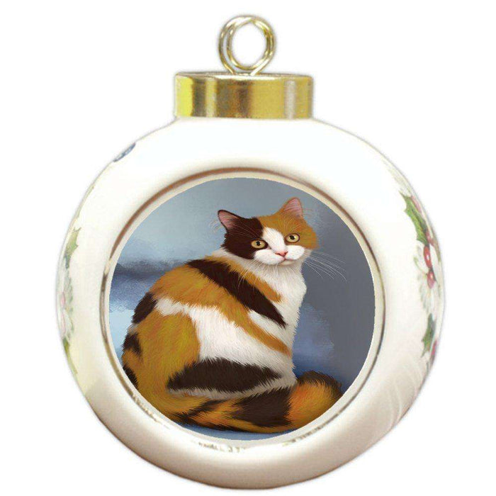 British Shorthaired Calico Cat Round Ceramic Ball Christmas Ornament