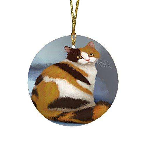 British Shorthaired Calico Cat Round Christmas Ornament