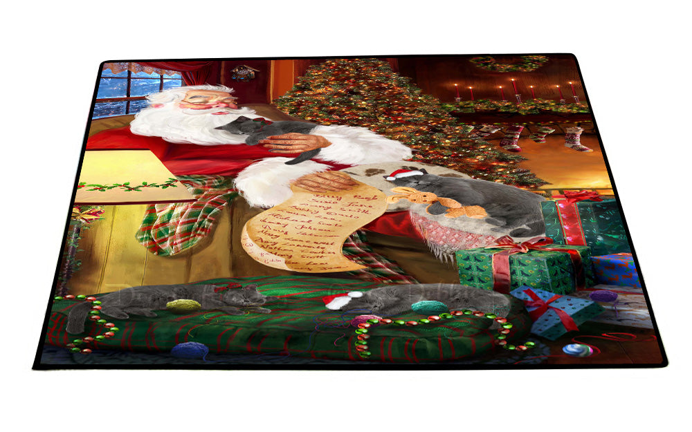Santa Sleeping with British Short Hair Cats Floor Mat- Anti-Slip Pet Door Mat Indoor Outdoor Front Rug Mats for Home Outside Entrance Pets Portrait Unique Rug Washable Premium Quality Mat