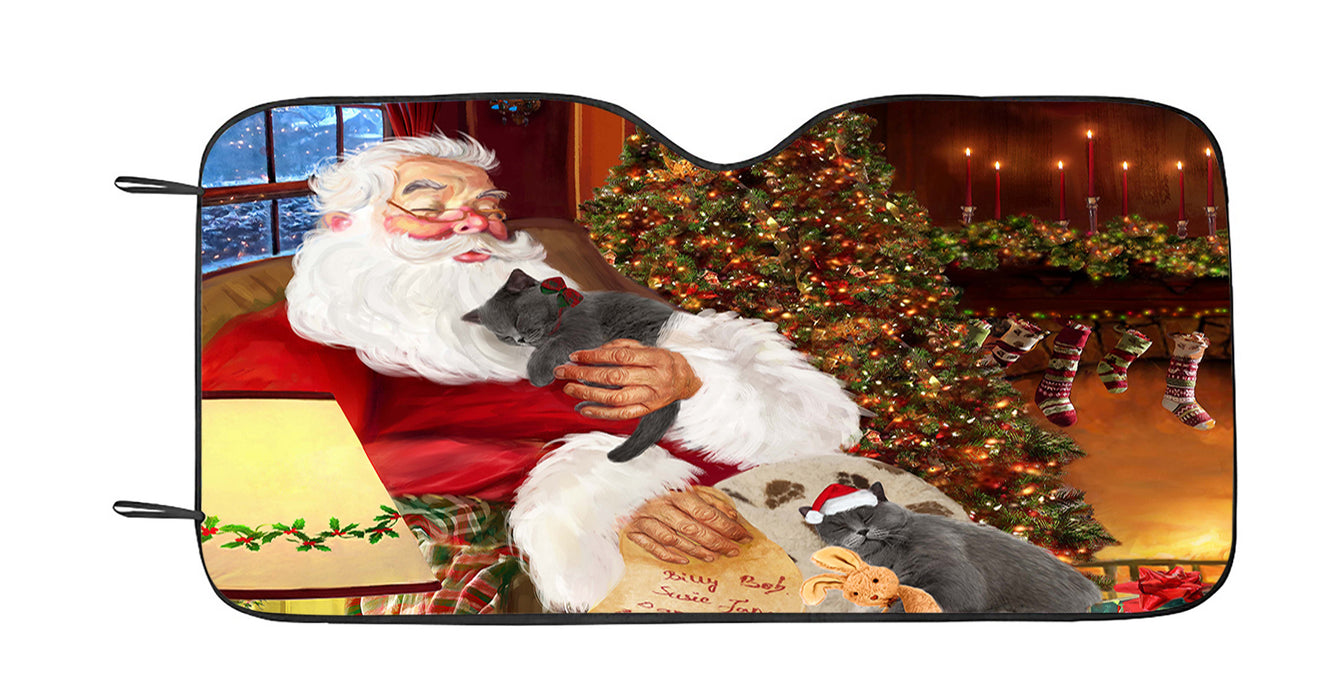 Santa Sleeping with British Short Hair Dogs Car Sun Shade