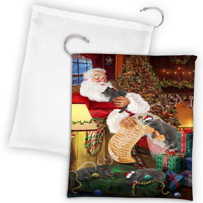 Santa Sleeping with British Short Hair Cats Drawstring Laundry or Gift Bag LGB48791