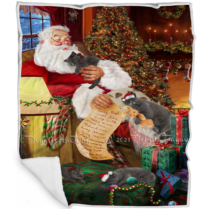 Santa Sleeping with British Shorthair Cats Christmas Blanket BLNKT92658