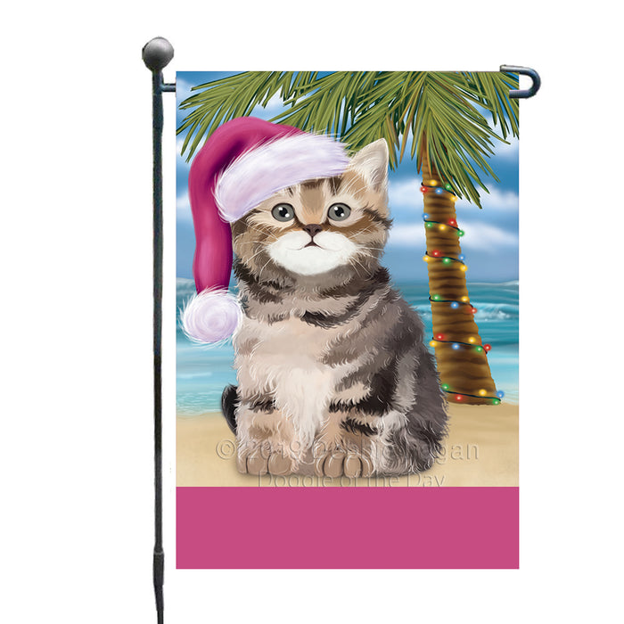 Personalized Summertime Happy Holidays Christmas British Shorthair Cat on Tropical Island Beach  Custom Garden Flags GFLG-DOTD-A60432