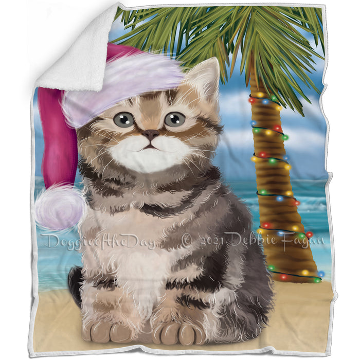 Summertime Happy Holidays Christmas British Shorthair Cat on Tropical Island Beach Blanket D115