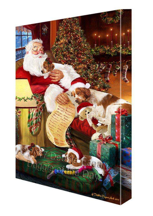 Brittany Spaniel Dog and Puppies Sleeping with Santa Canvas Wall Art