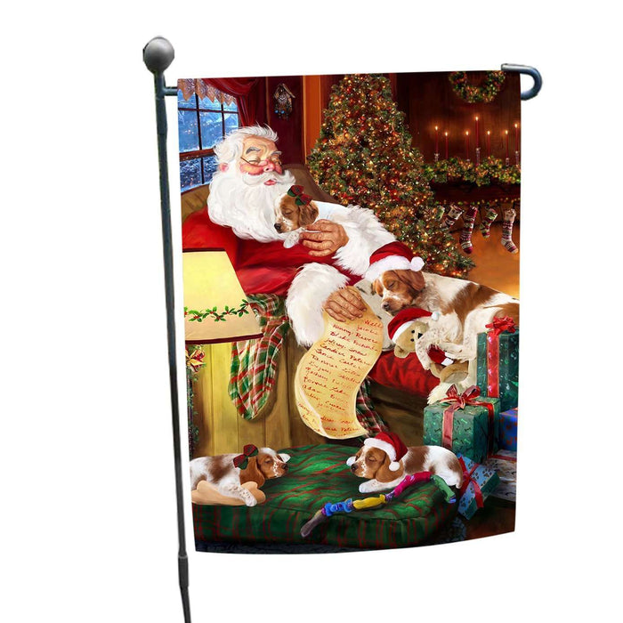 Brittany Spaniel Dog and Puppies Sleeping with Santa Garden Flag