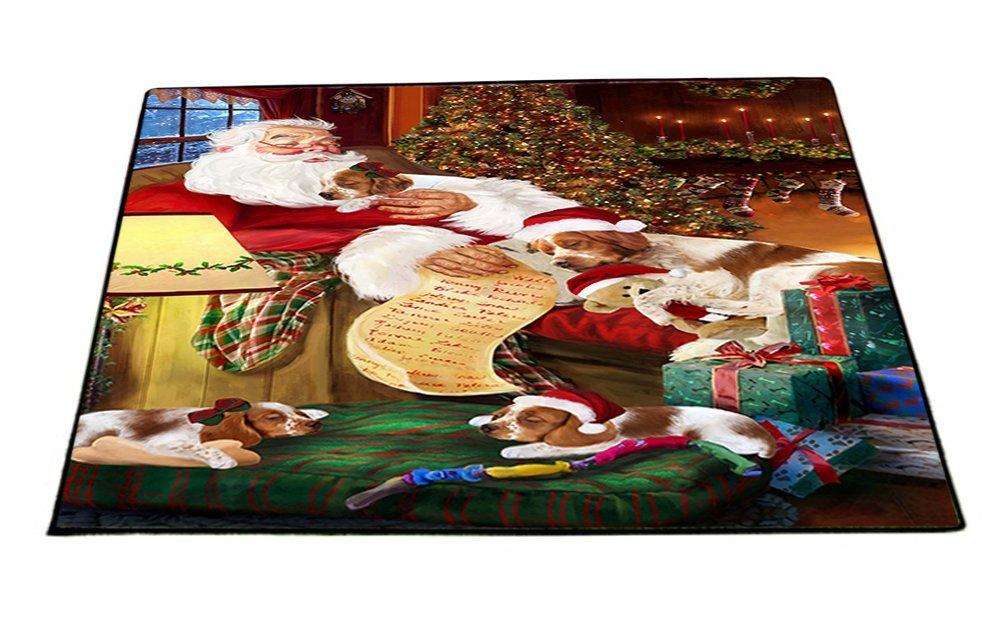 Brittany Spaniel Dog and Puppies Sleeping with Santa Indoor/Outdoor Floormat