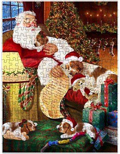 Brittany Spaniel Dog and Puppies Sleeping with Santa Puzzle with Photo Tin
