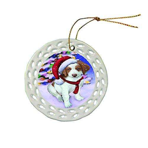 Brittany Spaniel Dog Christmas Doily Ceramic Ornament