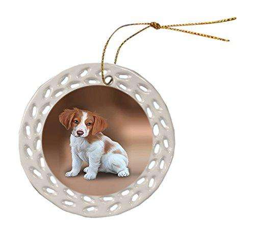 Brittany Spaniel Dog Christmas Doily Ceramic Ornament