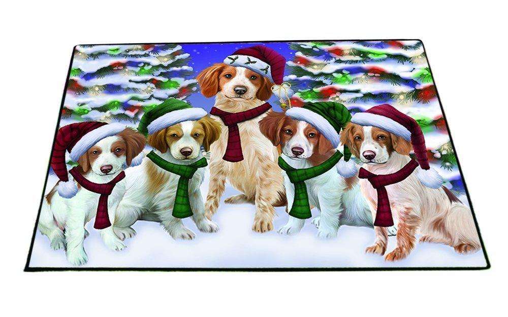 Brittany Spaniel Dog Christmas Family Portrait in Holiday Scenic Background Indoor/Outdoor Floormat