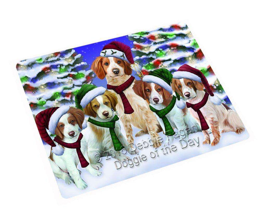 Brittany Spaniel Dog Christmas Family Portrait in Holiday Scenic Background Tempered Cutting Board