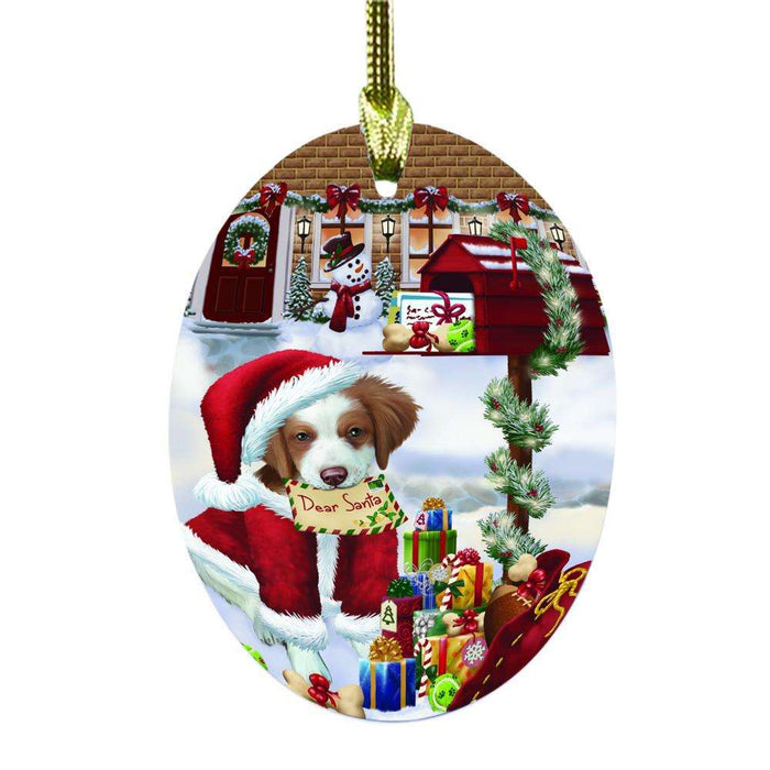 Brittany Spaniel Dog Dear Santa Letter Christmas Holiday Mailbox Oval Glass Christmas Ornament OGOR49023