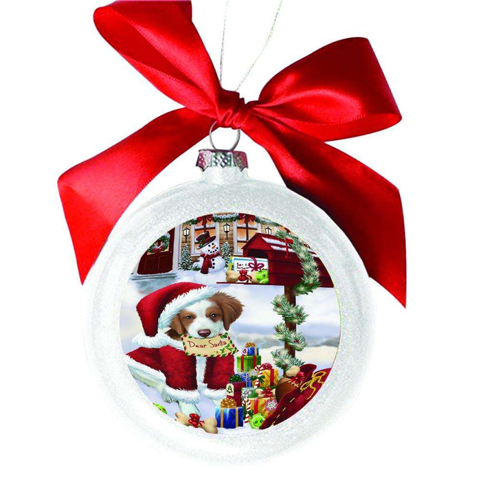 Brittany Spaniel Dog Dear Santa Letter Christmas Holiday Mailbox White Round Ball Christmas Ornament WBSOR49023