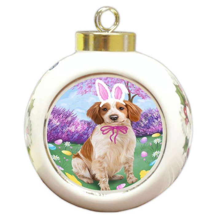 Brittany Spaniel Dog Easter Holiday Round Ball Christmas Ornament RBPOR49069