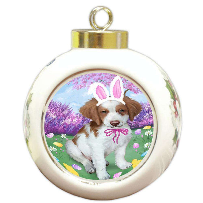 Brittany Spaniel Dog Easter Holiday Round Ball Christmas Ornament RBPOR49071