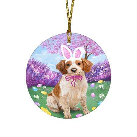 Brittany Spaniel Dog Easter Holiday Round Flat Christmas Ornament RFPOR49060