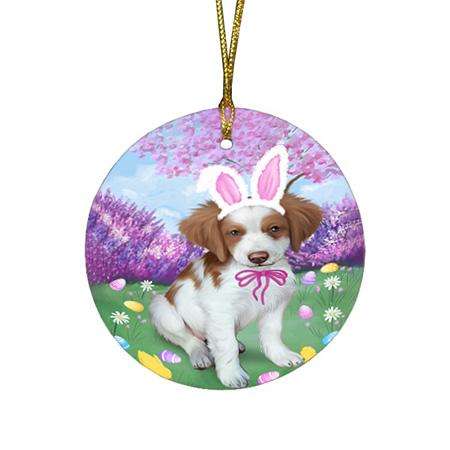 Brittany Spaniel Dog Easter Holiday Round Flat Christmas Ornament RFPOR49062