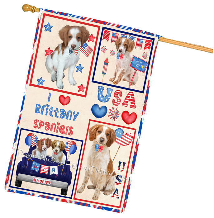 4th of July Independence Day I Love USA Brittany Spaniel Dogs House flag FLG66938
