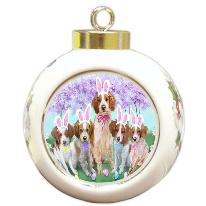Brittany Spaniels Dog Easter Holiday Round Ball Christmas Ornament RBPOR49070