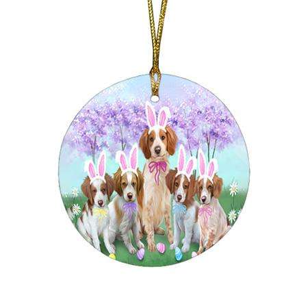Brittany Spaniels Dog Easter Holiday Round Flat Christmas Ornament RFPOR49061