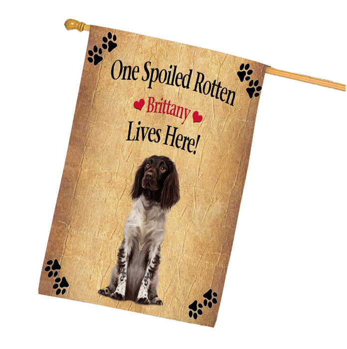 Spoiled Rotten Brittany Spaniel Dog House Flag Outdoor Decorative Double Sided Pet Portrait Weather Resistant Premium Quality Animal Printed Home Decorative Flags 100% Polyester FLG68248