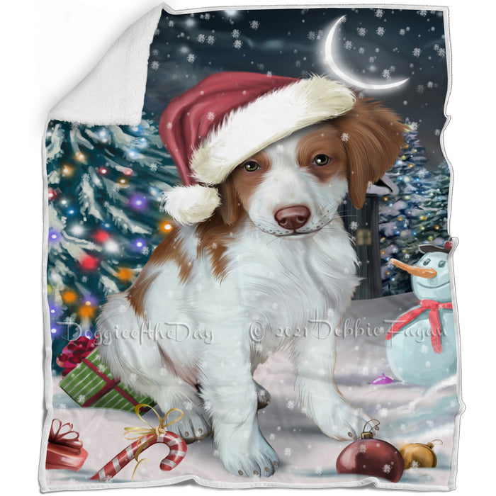 Have a Holly Jolly Christmas Brittany Spaniel Dog in Holiday Background Blanket D138