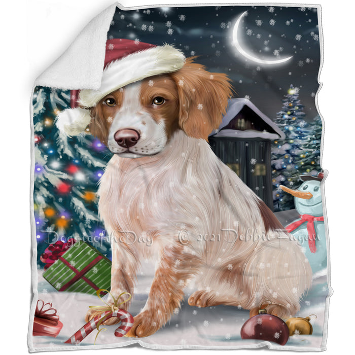 Have a Holly Jolly Christmas Brittany Spaniel Dog in Holiday Background Blanket D139